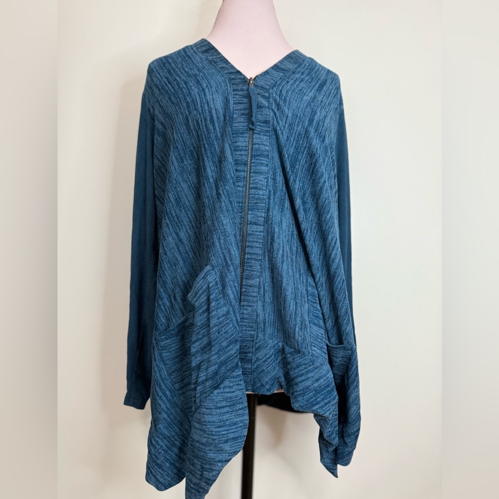 LOGO By Lori Goldstein Blue Asymmetrical Zip-Up Cardigan size large
